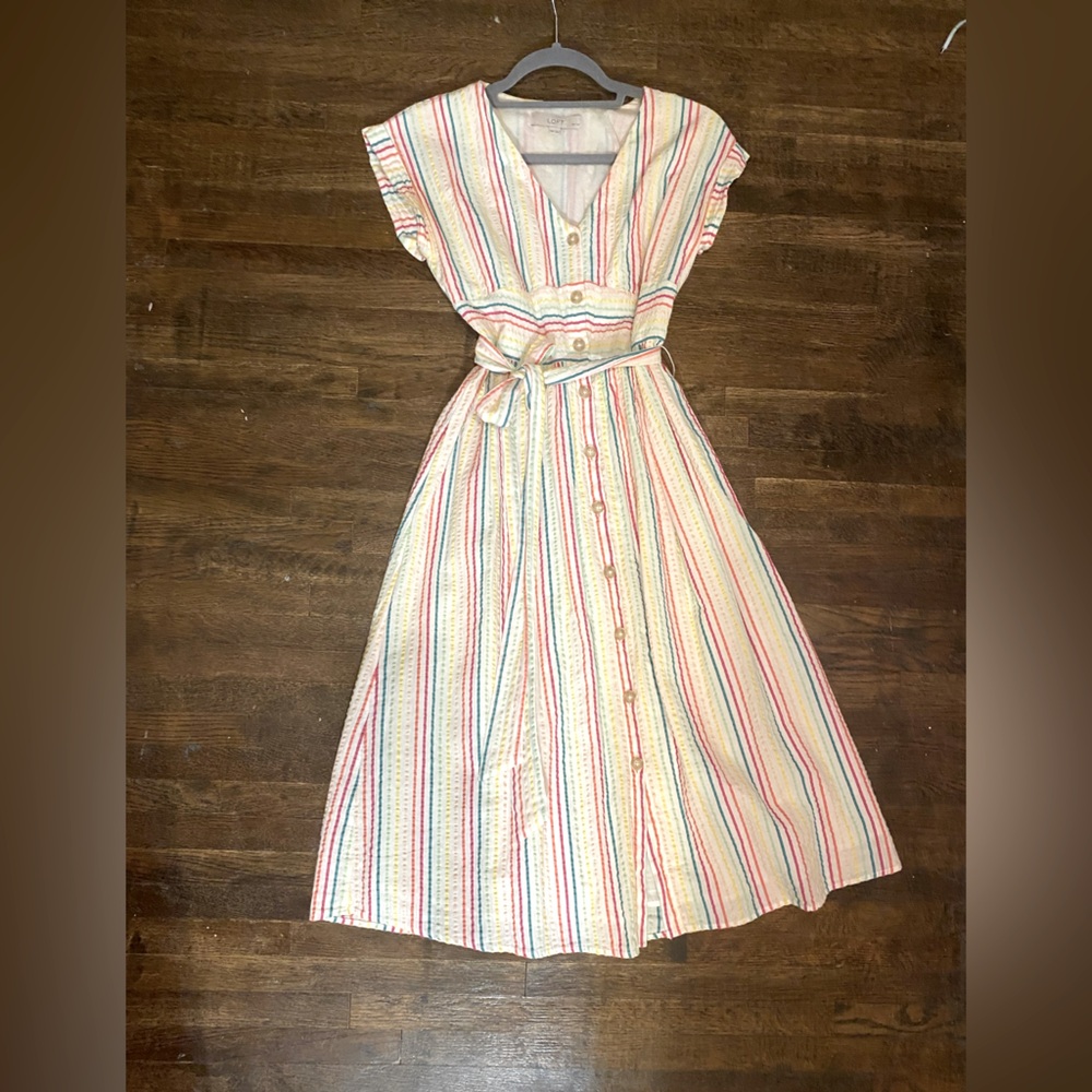 Loft Sear-sucker Rainbow pinstripe dress (Fits like XS)